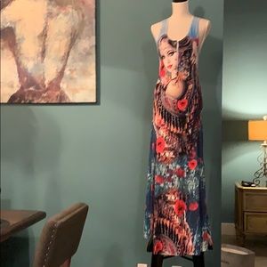 Printed multicolored rhinestone dress